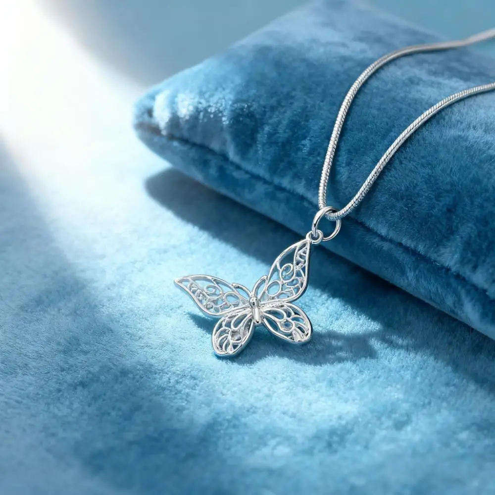 Fashion kpop 925 Sterling Silver Butterfly Necklace 18/20/22/24/28/30 inch Snake Chain For Women Wedding Engagement Jewelry