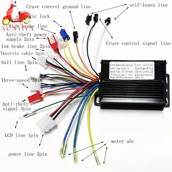 Controller Motore Brushless a Onda Sinusoidale 36V/48V 300W/500W 25A, Tri-modalità, per Bici Elettriche e Motociclette