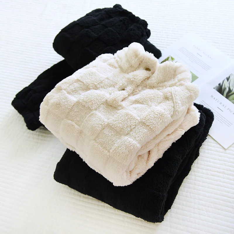 Herbst Winter Flanell Nachtwäsche Frauen Neue Fleece Paar Pyjamas Verdicken Warme Lange Ärmeln Hosen Set Hause Pijama Männer Nachtwäsche – Detail 4