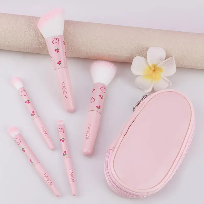 5-Piece Charming Compact Makeup Brush Set with Case