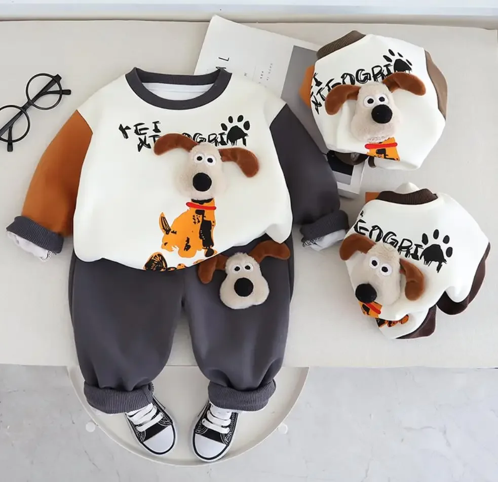 Baby Boy Boutique Outfits Set 2024 New Kids Clothes Cartoon Printed O-neck Pullover Hoodies and Pants Children Jogging Suits