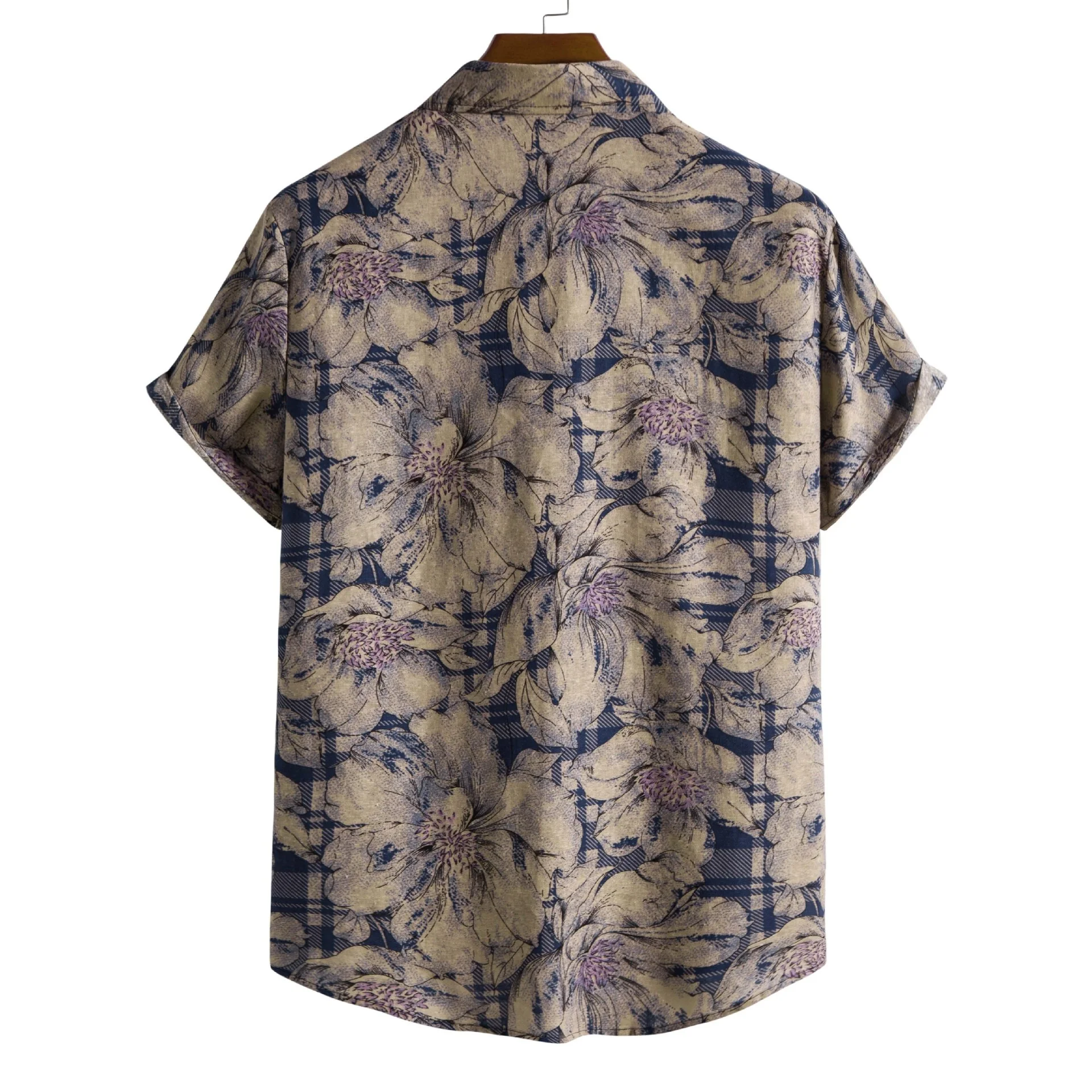 

Рубашка мужская с цветочным принтом, хлопково-Льняная сорочка с короткими рукавами, отложным воротником, повседневная одежда в винтажном стиле, на лето
