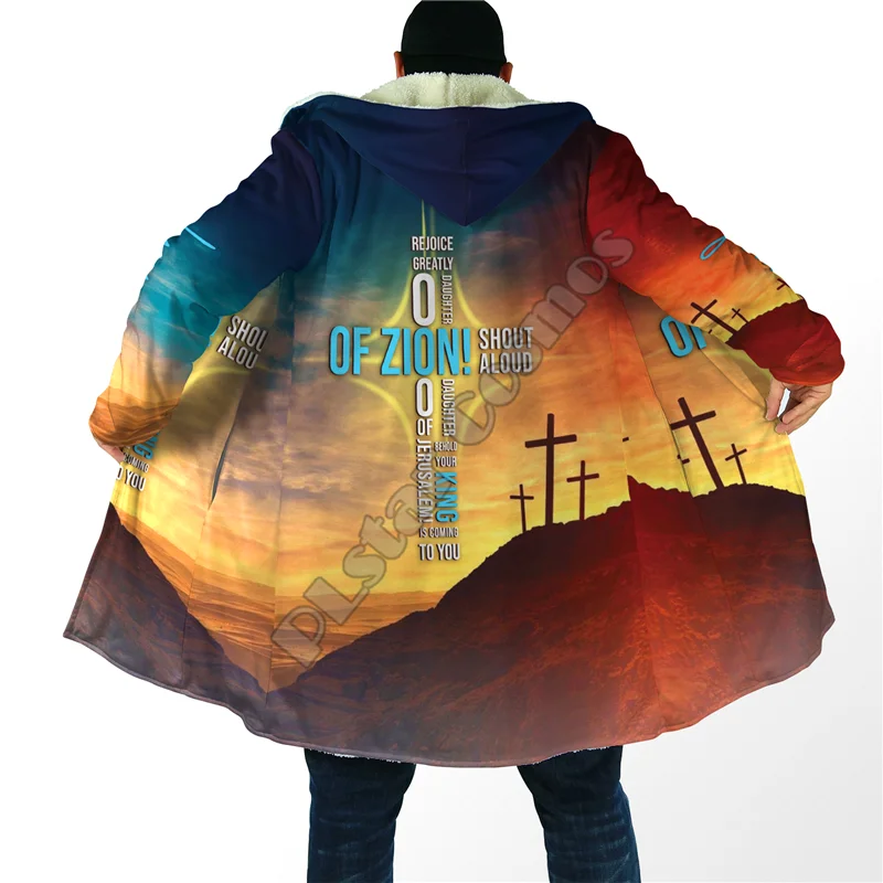 Easter Day Christian Jesus 3D Printed Fashion Winter Men/Women Hooded Cloaks Fleece Wind Breaker Unisex Casual Warm Overcoat