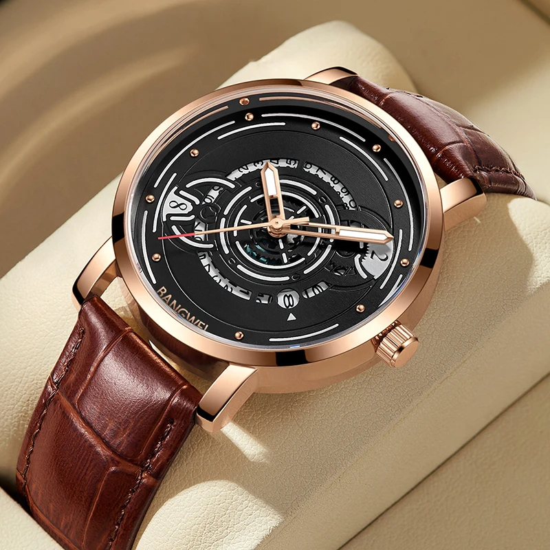 LIGE Fashion Business Man Watch Leather Top Brand Luxury Quartz Wristwatch fHollow Waterproof Luminous Sports Date Men Clock+Box