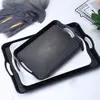 Plastic Food Serving Trays with Handles Rectangular Kitchen Table Trays Desk Organizer Wood Grain Fruit Plate Storage Supplies 4