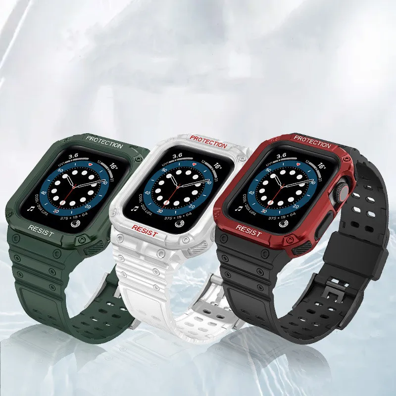 

Sport Band + Case for Apple Watch 7 6 SE 5 4 3 2 1 Transparent silicone Strap for iwatch Strap 38mm 40mm 44mm 42MM 41mm
