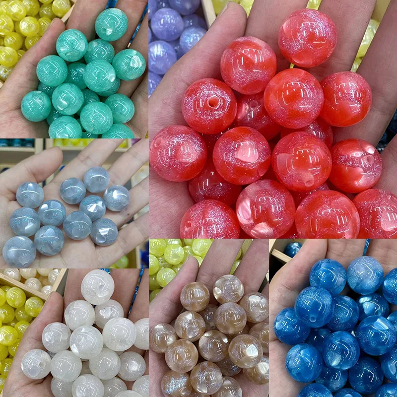 

10pcs/lot 16mm Glittery Inner Heart Resin Round Beads Straight Hole Spacer DIY Bracelet Keychain Jewelry Making Accessories