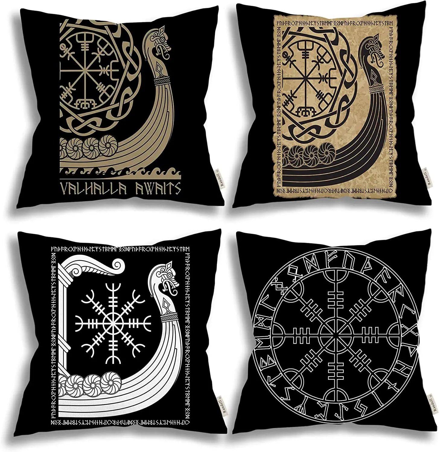 The Vikings Drakkar Antiche Rune Scandinave E Nordiche Copricuscini Set Di 4 Federe 18X18 Pollici Decorativo Per La Casa