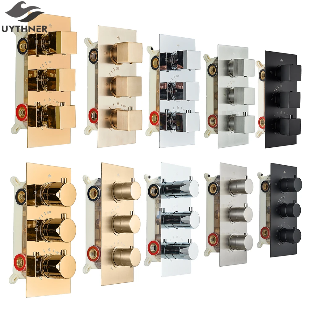 3 Ways Thermostatic Valve Mixer Bathroom Shower Faucet Accessory Water Temperature Concealed Control Diverter Matte Black diverter valve shower head diverter valve thermostatic mixing valve