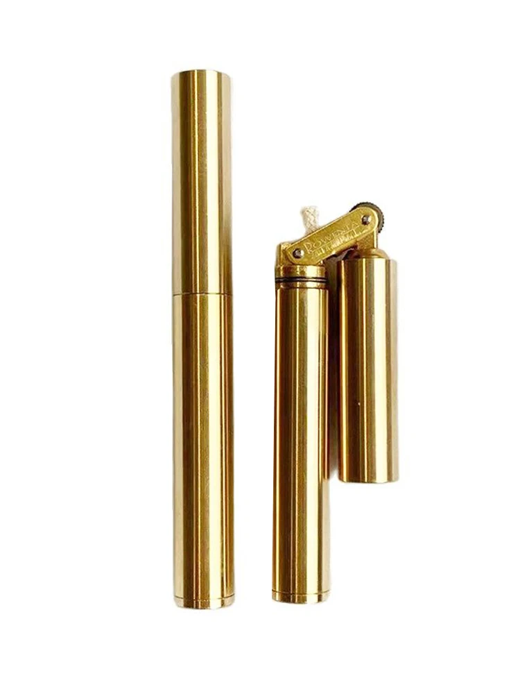 Retro Brass Gasoline Lighter Cylindrical Mini Thin Nunchaku Lighter