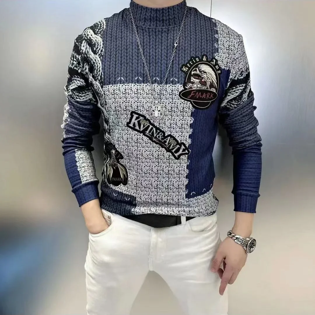 thumbnail image 1 of Sudadera con capucha de cuello redondo sin capucha de corte entallado para hombre, ropa de hip hop con cuello redondo para hombre, jersey gráfico, novedad en ropa de calle holgada, 1 of 4