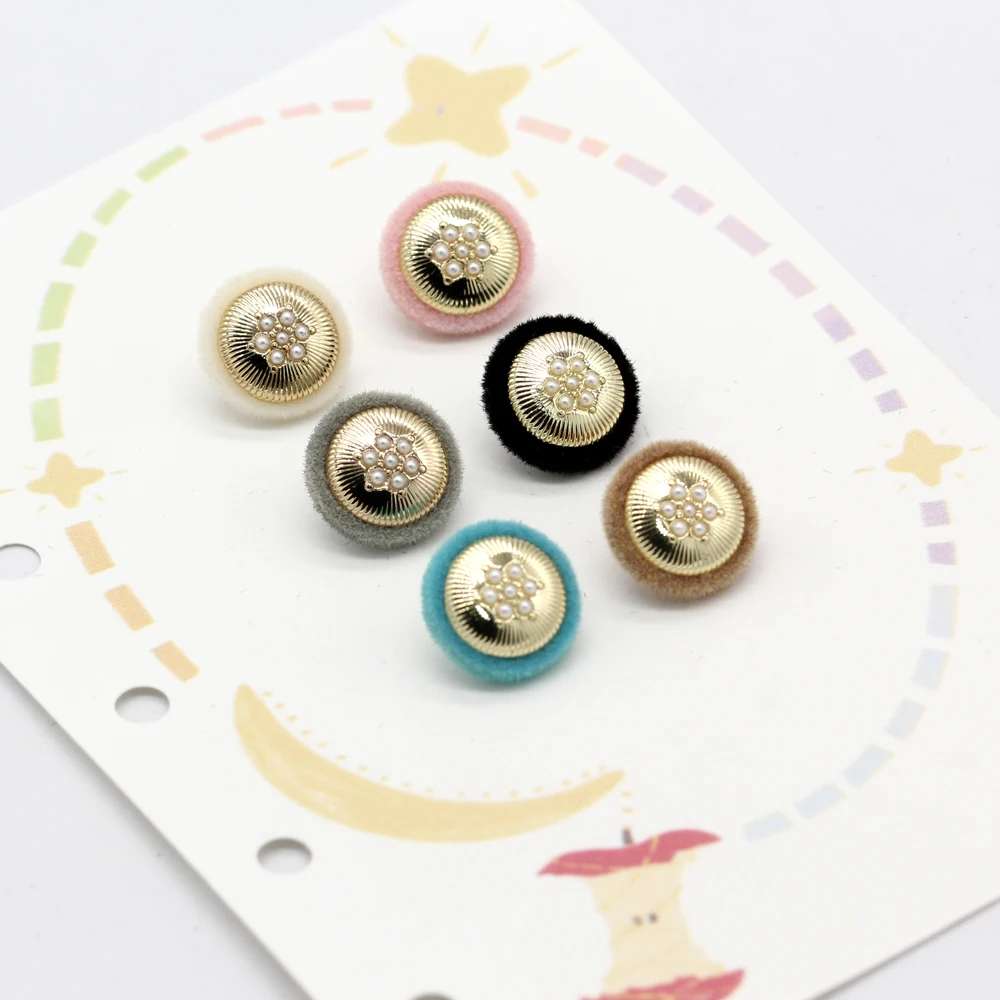 Flocking Buttons HENGC 10Pcs 11mm Flocking Gold Metal Pearl Buttons for Clothing Women ...