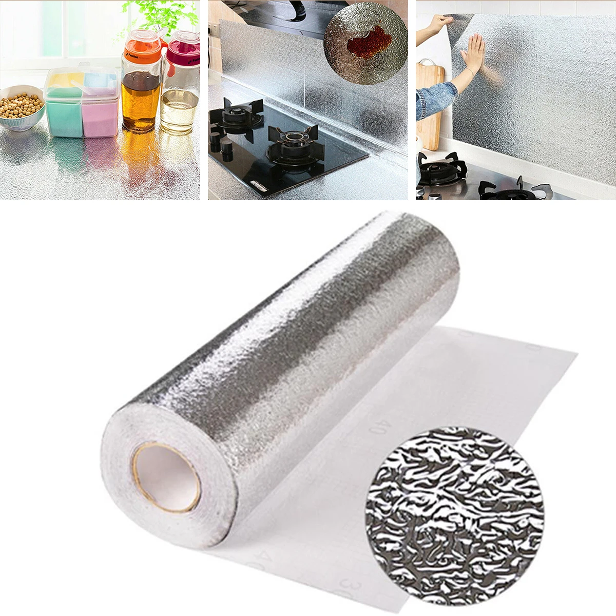 New 40x200cm Kitchen Self Adhesive Oil-proof Waterproof Sticker Aluminum Foil Oil-proof Anti-fouling High-temperature DIY Wall
