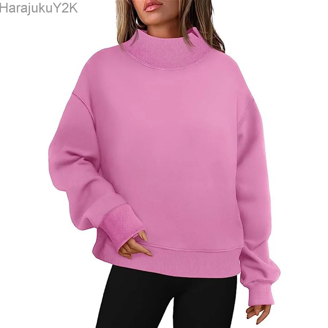 

6 Colors Winter Grey Hoodie Round Neck Long Sleeve Velvet Warm Sweatshirts Women Korean Black Loose Hoodies Female Casual Coat