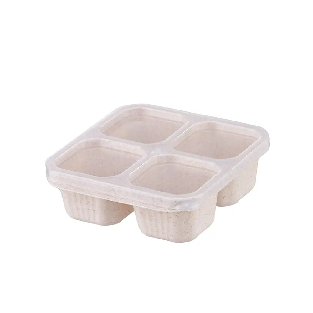 Wheat Food Box Four Compartments Transparent Lid Snack Tray Dried