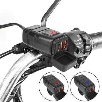 QC3.0 듀얼 USB 오토바이 충전기 방수 빠른 충전기 차량 탑재 스위치 12V 전원 공급 장치 어댑터 모토 액세서리
