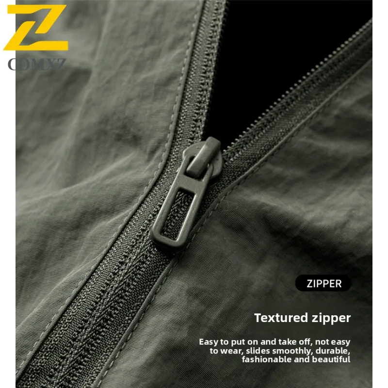 Men Spring Autumn Workwear Jacket Windproof Waterproof Stand Collar Parka with Multi-Pockets Breathable Membrane Outdoor Travel