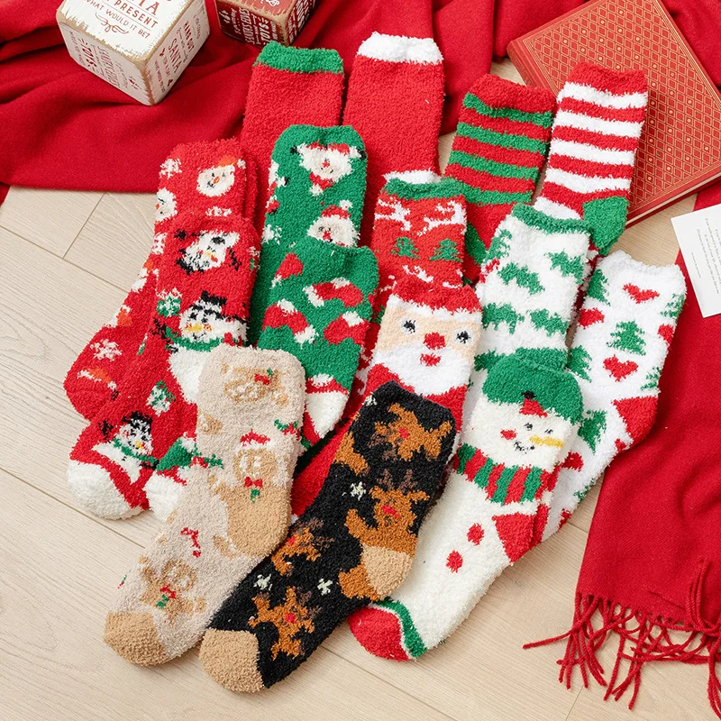 

New Christmas Coral Velvet Warm Thick Winter Socks Snowman sleep on the floor Socks Funny Socks Women Christmas Gift