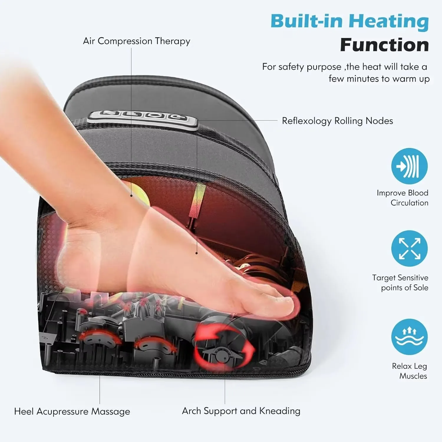 Electric Heating Vibrator Foot Massager Machine Hot Compress Massage Kneading Feet Shiatsu Roller Calf Relieve Muscle Fatigue