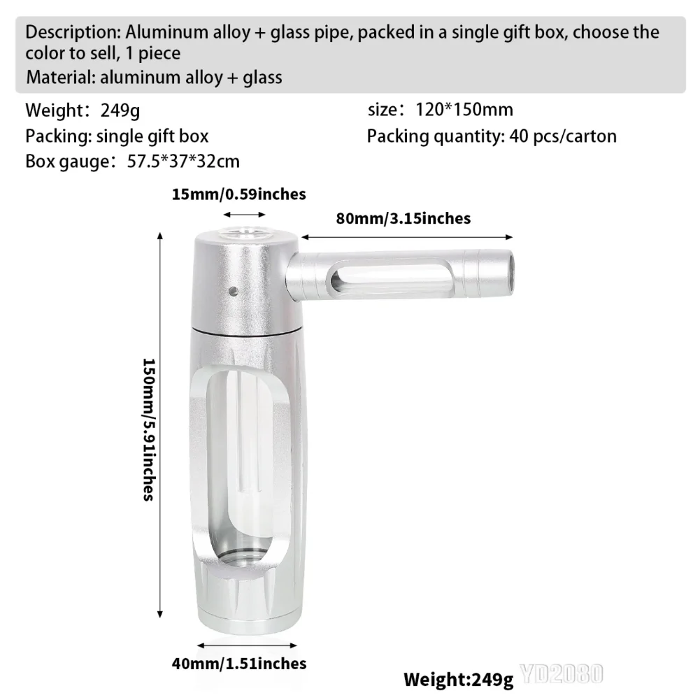 Portable Metal Smoking Pipe with 155mm Glass Bowls for Smoke Accessories
