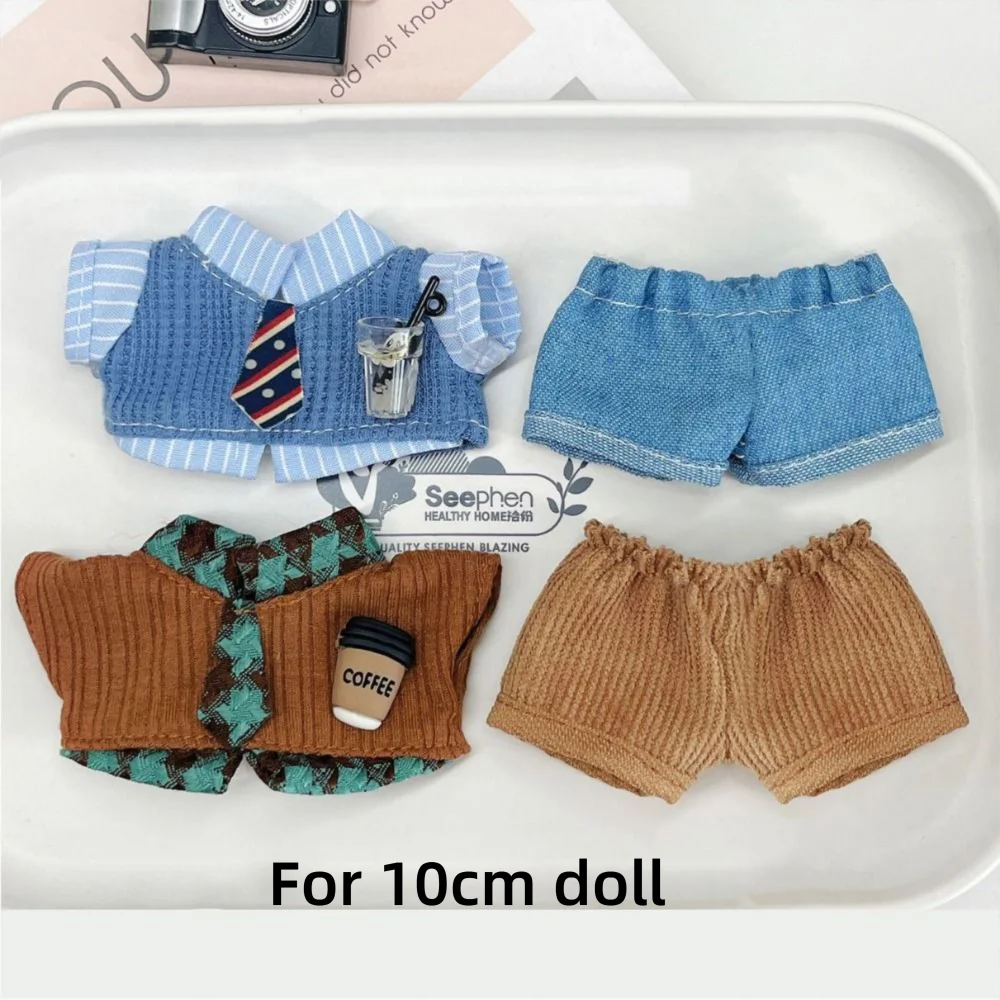10cm Doll Clothes Blue Brown Changing Dress Game Doll Blouse Pants Suit Playing House Photo Prop Doll Student Uniform