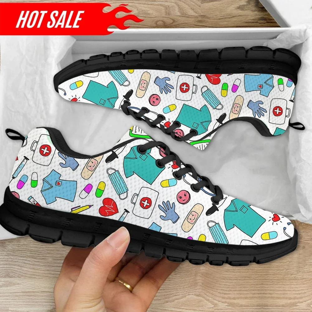 Doctor Nurse Medical Supplies Pattern Women's Casual Sneakers Comfort Non-Slip Flat Shoes Breathable Tennis Shoes