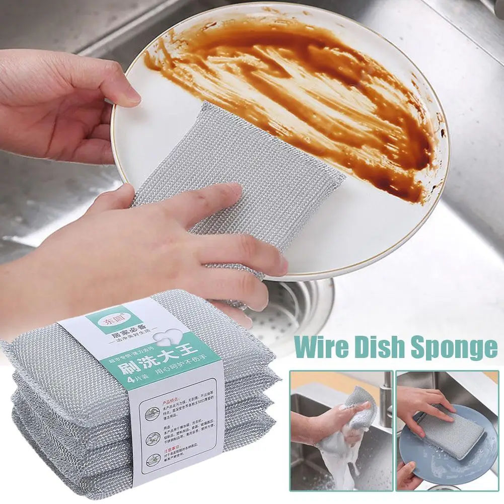 Wholesale Steel Wire Dishwashing Sponge Double Sided Dishcloth Kitchen Tool Sponge Oil Reusable Home Cleaning Non-stick Cle X5F2