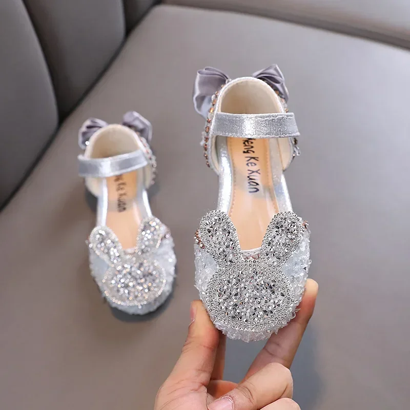 Sweet Kids Sandals for Girls Spring Summer Sequins Children Princess Shoes Causal Versatile Cute Bow Toddlers Dress Flat Sandals