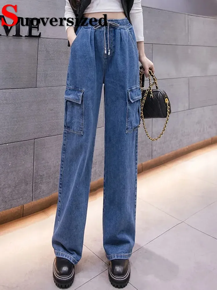 

Baggy High Waist Straight Jeans Cargo Pants Women New Streetwear Big Size 6xl Vaqueros Pantalon Korean Wide Leg Denim Spodnie