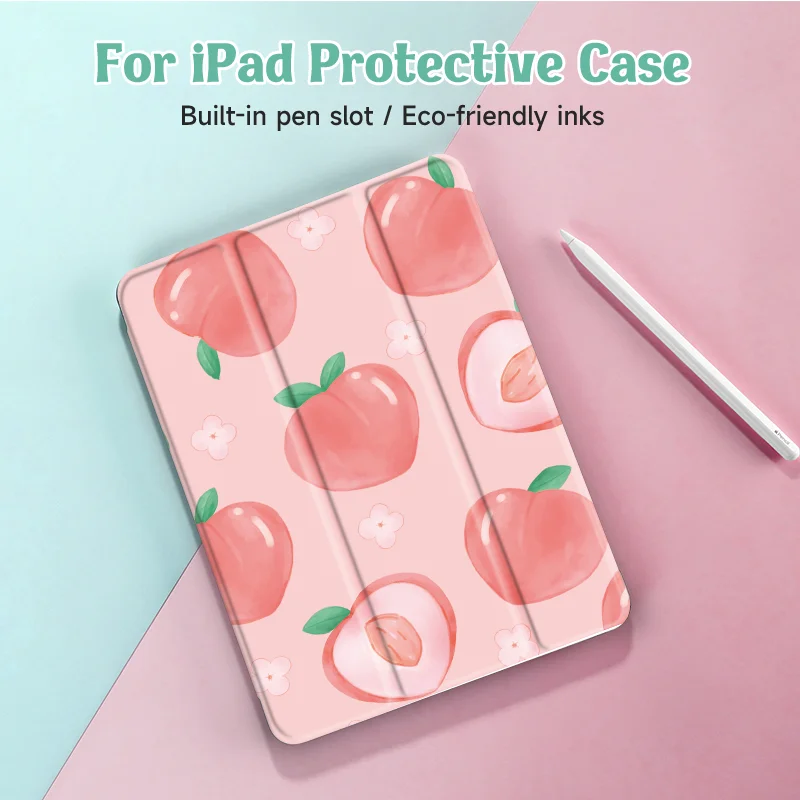 Honey Peach Tablet Case with Pencil Holder and Auto Wake/Sleep Feature