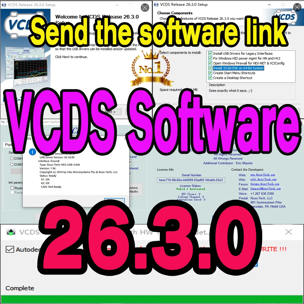 2026 VCDS 26.3 UPDATE SOFTWARE VAG-COM OBD2 Scanner HEX V2 USB FOR V/W AU/DI Sko/da Se/at Send CDs