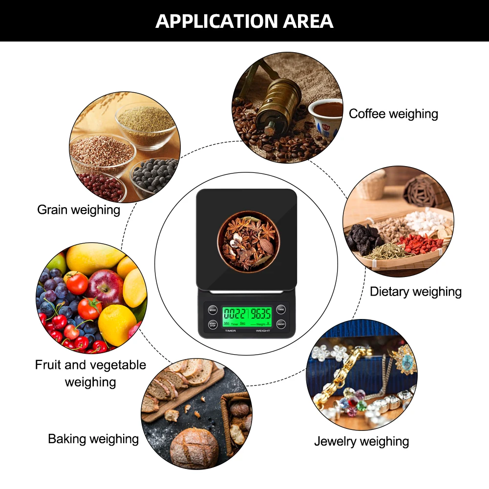 Báscula de café con temporizador, báscula digital para cocina y café, puede  pesar 0,1-3 kg, unidad g, oz, ml, adecuada para verter café, espresso,  goteo de café, hornear, cocinar : : Hogar