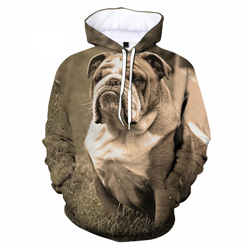 Hoodies For Men Women Cool Bulldog Dog 3D Printed Harajuku Fashion Hoodies Long Sleeve Sweatshirts Pullover Oversized y2k Hooded