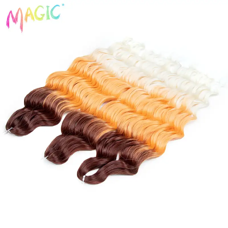 Anna Synthetic Hair 24 Inch Water Wave Braiding Hair Extensions Ombre Blonde Deep Wave Afro Curl Twist Crochet Hair for Women - Image 43