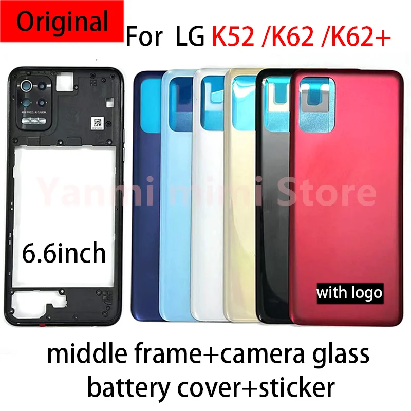 

For LG K52 LMK520 K62 K62 Plus LMK525 Battery Cover Rear Door Housing Back Case Middle Frame Lid Shell Camera Lens Side Buttons