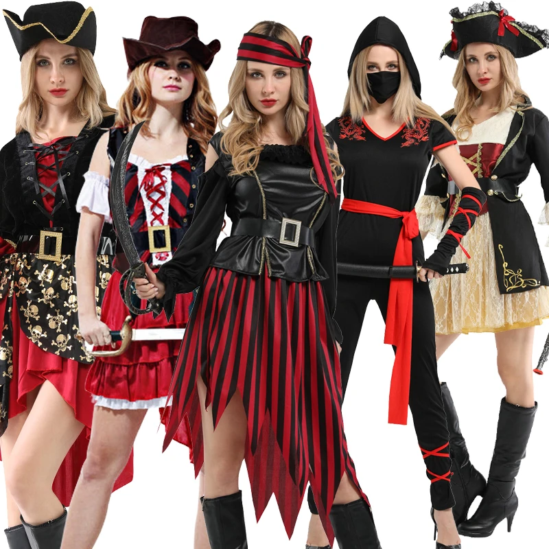 

Halloween Carnival Party Caribbean Pirate Elizabeth Cosplay Costume Medoeval Gothic Captain Jack Sparrow Huntress Dress