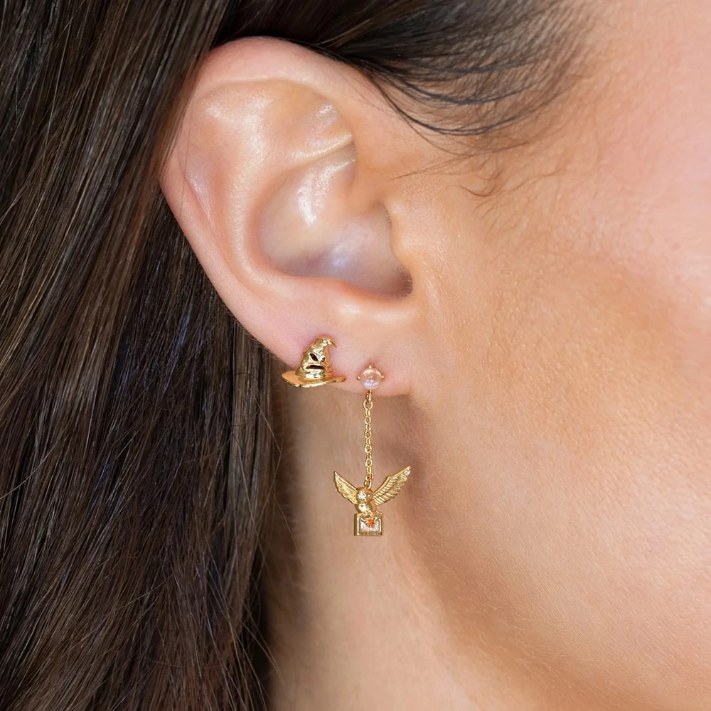 4pcs/set Back to Hogwarts Cartoon Stud Earrings Gold Color Plated Cubic Zircon Stone Women Jewelry 2