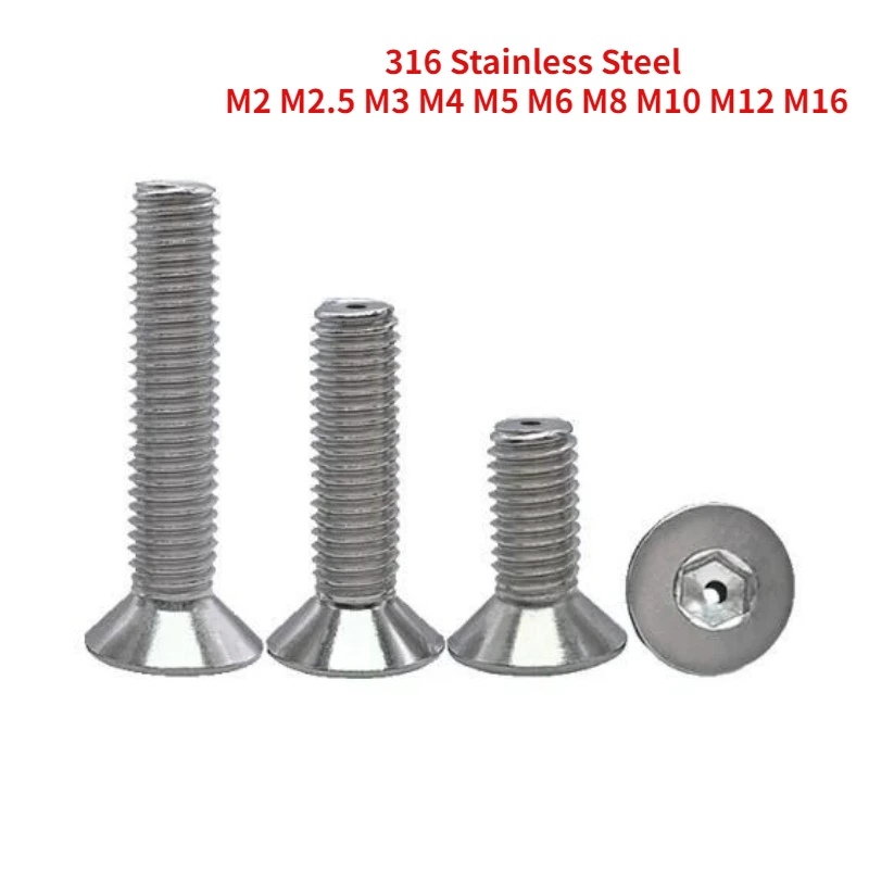 

1-2pcs M2 M2.5 M3 M4 M5 M6 M8 M10 M12 M16 316 Stainless Steel Hollow Hole Hexagon Socket Flat Countersunk Head Screw Bolt