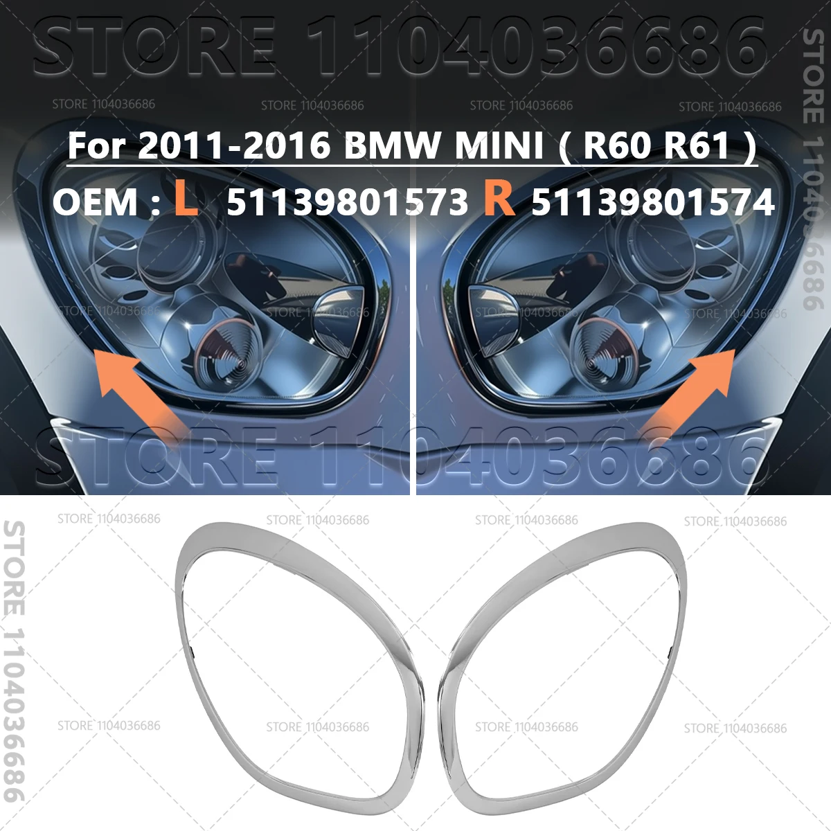 2011-2016 R60 R61 BMW 미니 쿠퍼 컨트리맨 페이스맨 헤드라이트 트림 링 베젤 51139801573/574, 51139813823/824