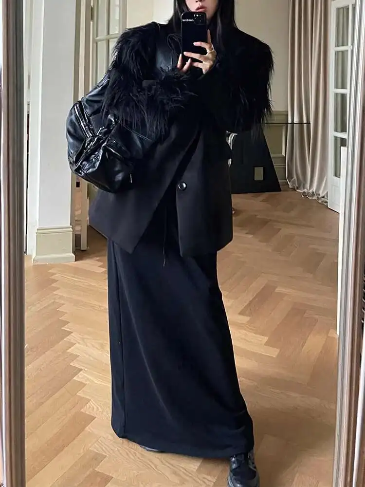 ZMEENNA معطف نسائي صوف بأكمام طويلة مرقع من الفرو...