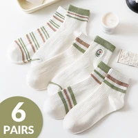 6 Pairs of Women's Four Season Simple Striped Flower Sweet College Style Fashionable Versatile Summer Breathable Mid Tube Socks 1