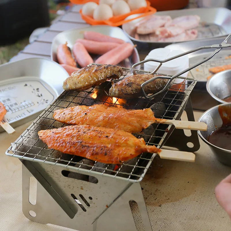 Portable Folding Bbq Grill Heating Stoves Multifunction Camping Barbecue  Grill Rack Net Firewood Stove Stainless Steel Bbq Grill - Bbq Grills -  AliExpress