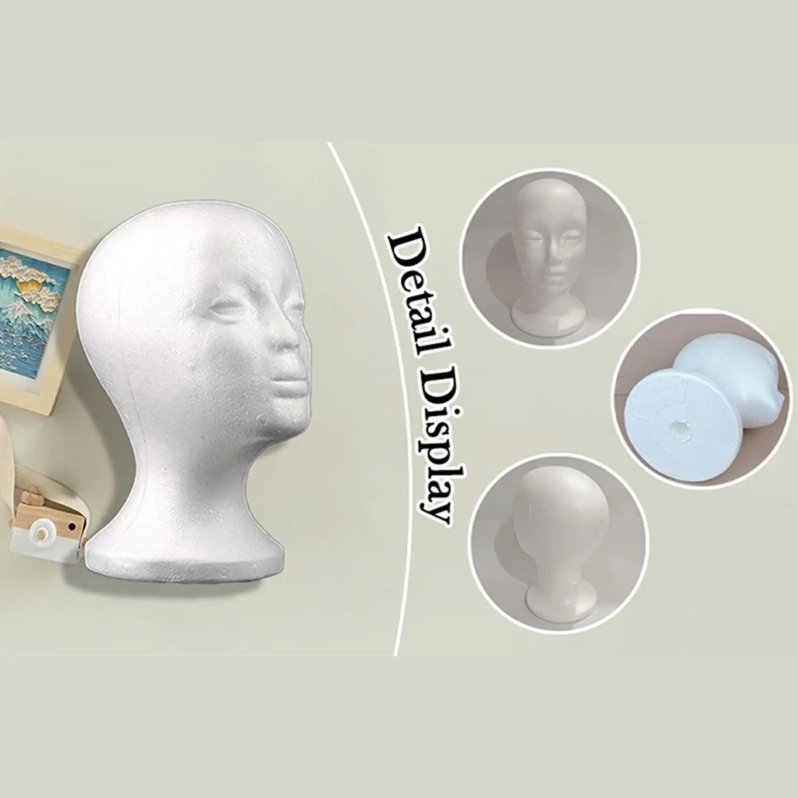 Foam Head Women Head Mannequin for Wigs Styling Beauty Supplies Display Rack Accessories for Travel Cosmetology Beginners Salon