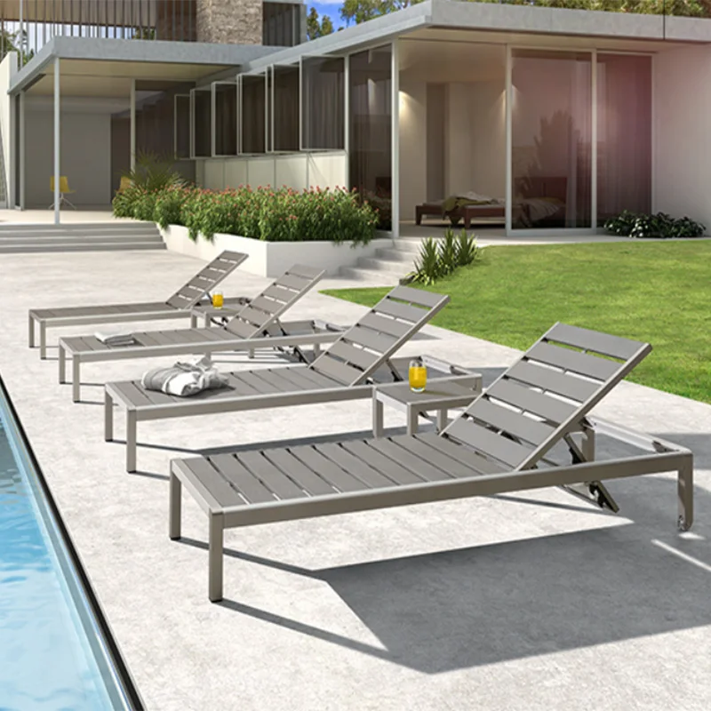 Purple outdoor lounge chair aluminum alloy beach swimming pool lounge chair courtyard leisure rattan bed