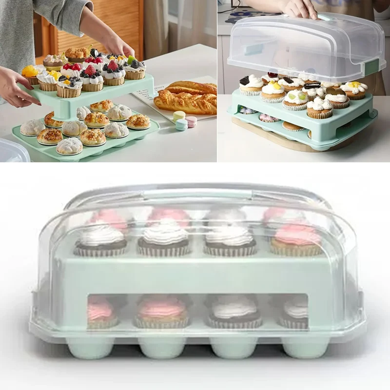 16 Holder Portable Plastic Cupcake Carrier Cupcake/Muffin Tray-Food-Contact Safe Cupcake Storage Container with Handle