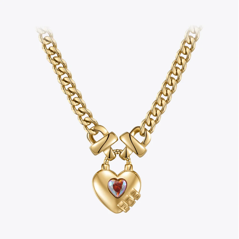 

ENFASHION Stainless Steel Necklace Heart-shaped Colored Zircon Pendant Necklaces Fashion Jewelry Collares Para Mujer P223300