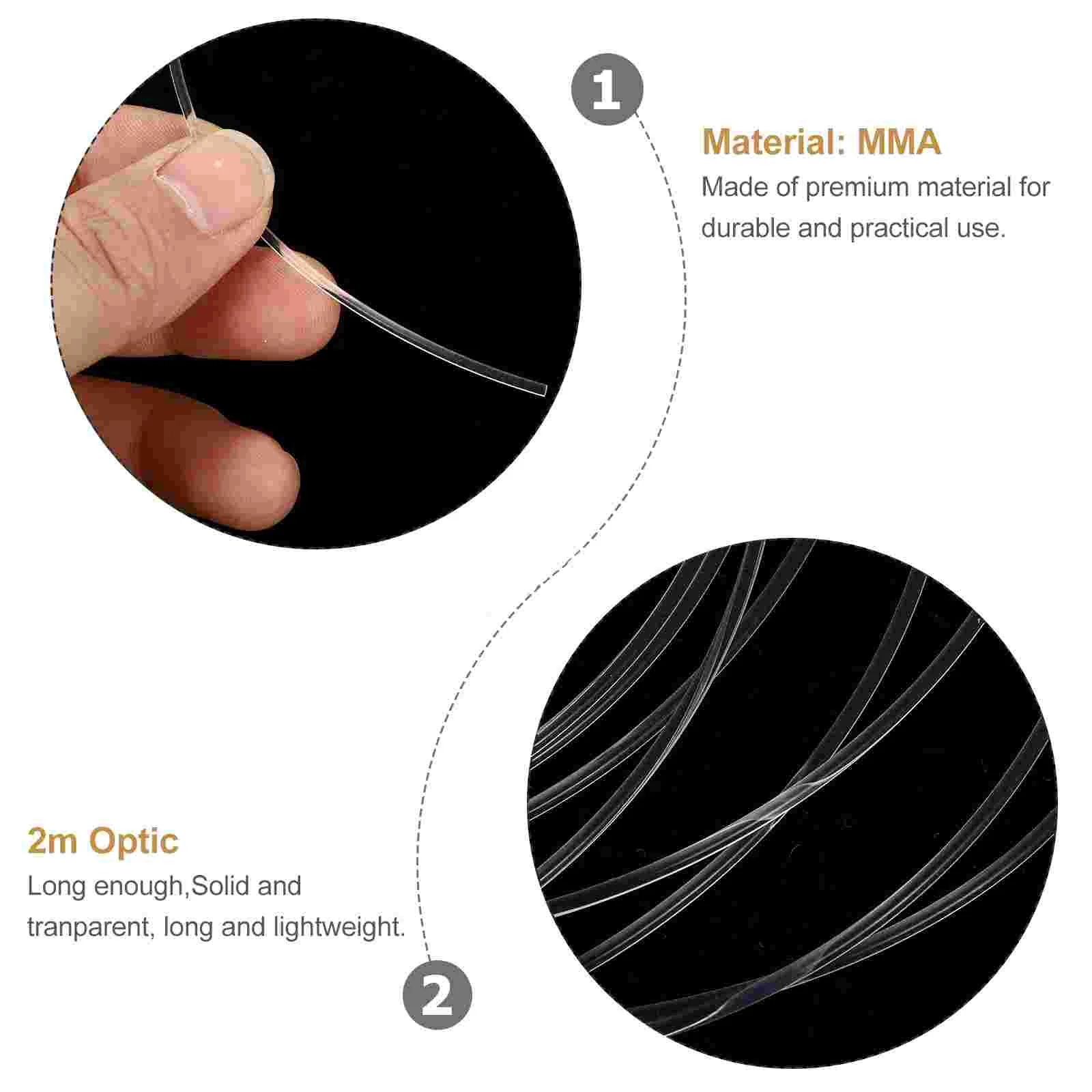 광섬유 케이블, 단색 투명 발광 섬유, MMA 소재, 흰색 15mm, 2m, 1 개