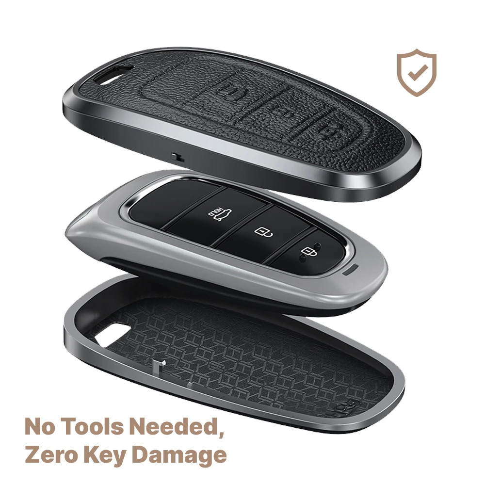 Aluminum Alloy Leather Car Smart Remote Key Case Fob Covers Set Shell Keychain For Hyundai Tucson Solaris Sonata Hybrid NEXO NX4