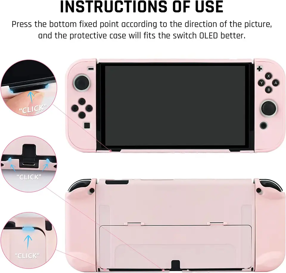 Nintendo Switch用の6-in-1保護ケース,ピンク,透明,薄いケース