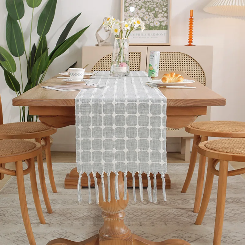 

Cotton and linen Table Runner Tassel Modern Minimalist Tea Table Flag Cabinet Cover Decorative Cloth Dining Table Decor